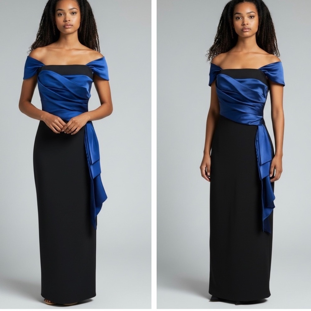 Shoshanna Moira Off the Shoulder Cap Sleeve Satin Bow Maxi Gown Dress Size 4